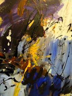 Impulse mixedmedia 80 cm x 54 cm dominante gris, bleu et jaune